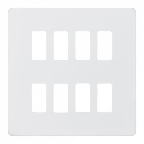 Knightsbridge Screwless 8G grid faceplate - matt white - (GDSF008MW)