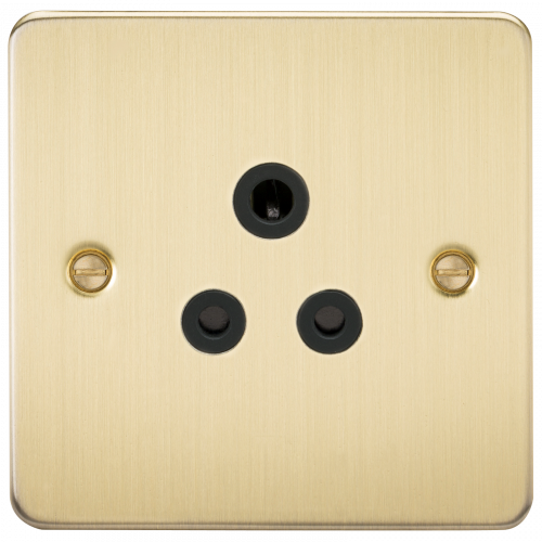 Knightsbridge Flat Plate 5A unswitched socket - brushed brass with black insert - (FP5ABB)