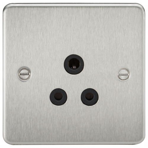 Knightsbridge Flat Plate 5A unswitched socket - brushed chrome with black insert - (FP5ABC)