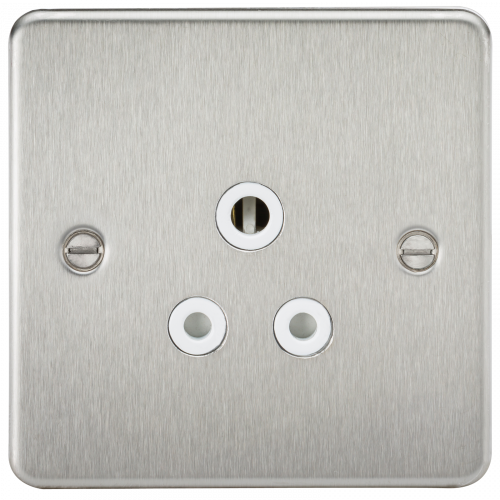 Knightsbridge Flat Plate 5A unswitched socket - brushed chrome with white insert - (FP5ABCW)