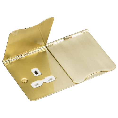 Knightsbridge 13A 2G unswitched floor socket - brushed brass with white insert (FPR9UBBW)