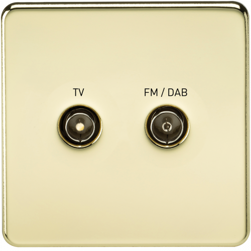 Knightsbridge Screwless Screened Diplex Outlet (TV & FM DAB) - Polished Brass (SF0160PB)