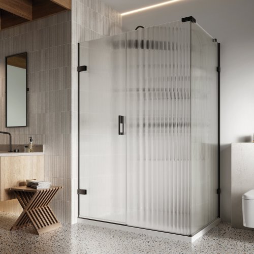 Roman Liberty 8mm Hinged Door with Fluted Glass & One In-Line Panel 1400 x 900mm Left Hand (Corner Fitting)