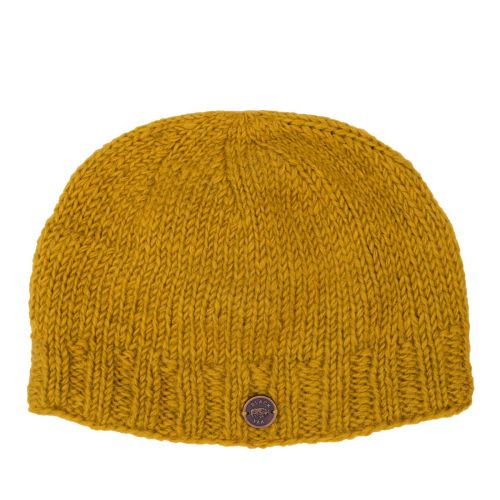 Hand knit - pure wool - plain beanie - mustard