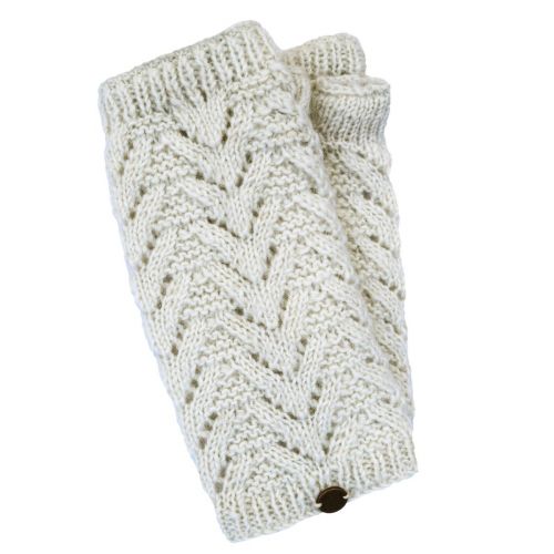 NAYA - handknit pure wool - fir stitch wristwarmers - white