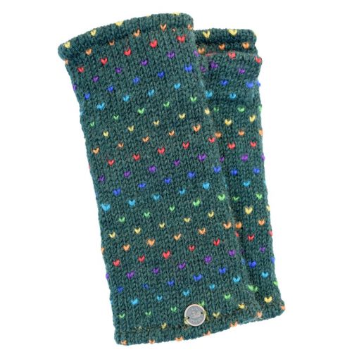 Fleece lined wristwarmer - rainbow tick - Pine green