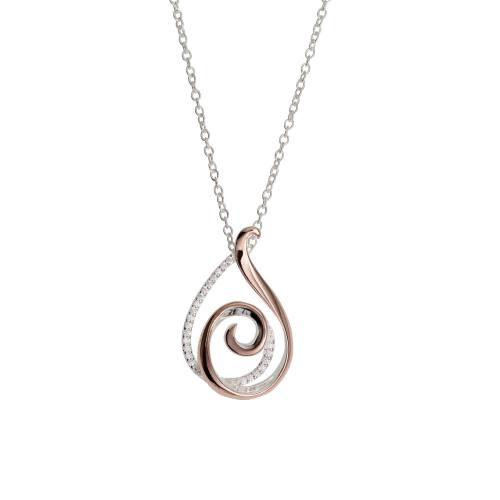 Silver & Rose Gold Plate CZ Pendant & Chain 18 Inc