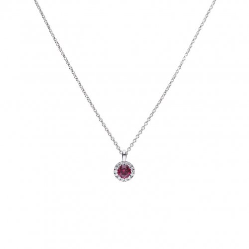 DiamonFire Silver Red Zirconia Round Solitaire Halo Pendant