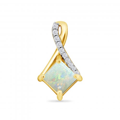 9ct Gold Diamond & Opal Pendant