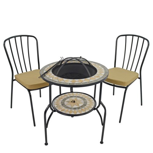 Summer Terrace Brava Fire Pit Tall with Set of 2 Milan Chairs