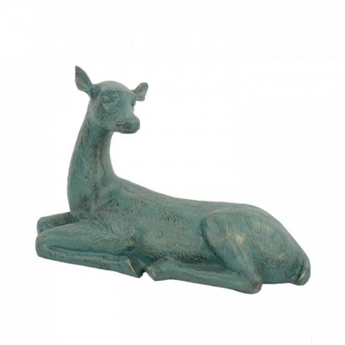 Solstice Sculptures Deer Lying Large 36cm in Gold Verdigris