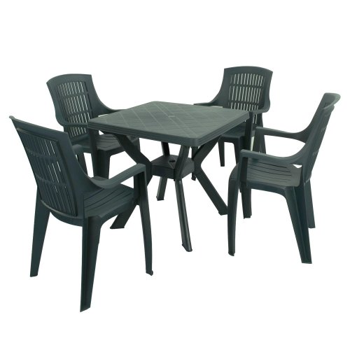 Trabella Turin Patio Table with Set of 4 Parma Chairs - Green