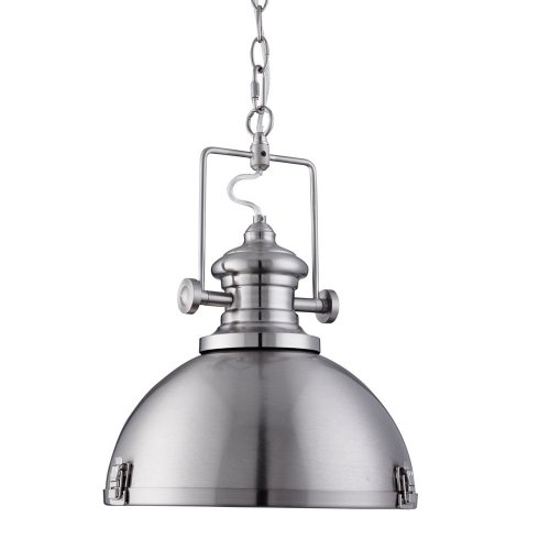 Searchlight Louisiana Industrial Pendant 1 Light Satin Silver Clear Lens