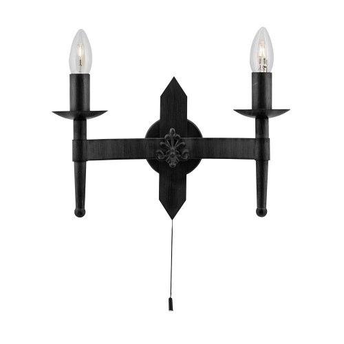 Searchlight Cartwheel Ii 2 Light Wall Bracket Wrought Iron Black