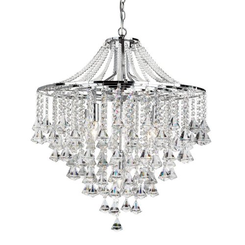 Searchlight Dorchester-5 Light Ceiling Chrome with Clear Crystal Buttons & Pyramid Drops