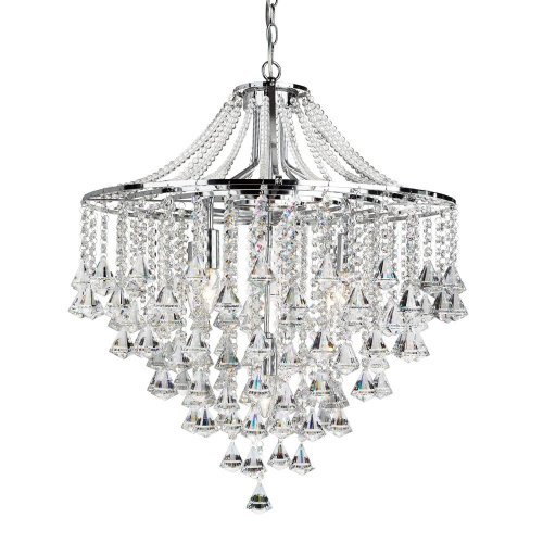 Searchlight Dorchester-5 Light Ceiling Chrome with Clear Crystal Buttons & Pyramid Drops