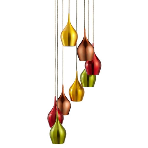 Searchlight Vibrant 8 Light Multi-Drop Coloured (Red Green Gold Copper) Shades