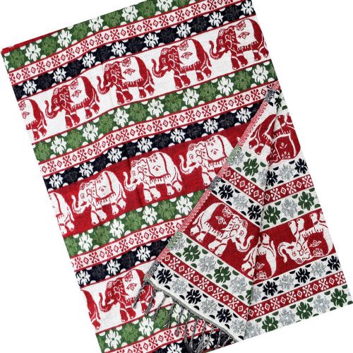 Elephant shawl - green/red