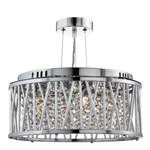 Searchlight Elise 3 Light Ceiling Flush/Pendant Chrome Clear Crystal Button Drops Aluminium Tubes Trim