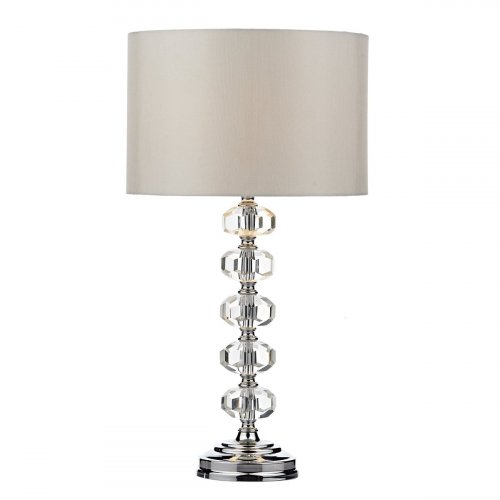 Dar Oleana Table Lamp Polished Chrome Crystal with Shade