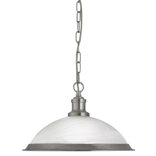 Searchlight Bistro 1 Light Pendant Satin Silver Marble Glass