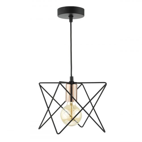 Dar Midi 1 Light Pendant Matt Black & Bright Copper Detail