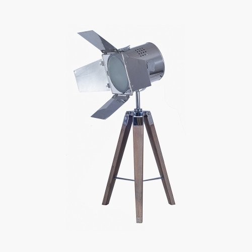 Pacific Lifestyle Hereford Film Tripod Table Lamp - Grey Wood and Silver Metal