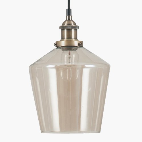 Pacific Lifestyle Emmanuelle Antique Brass Metal and Lustre Glass Pendant