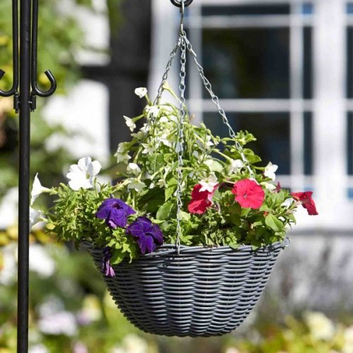 Smart Garden 14'' Slate Faux Rattan Hanging Basket