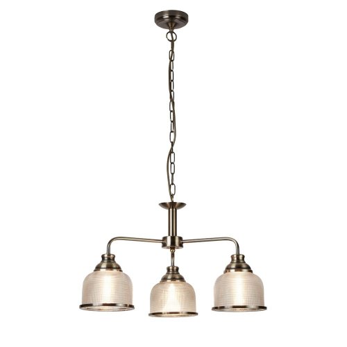 Searchlight Bistro II 3 Light Ceiling, Antique Brass, Halophane Glass