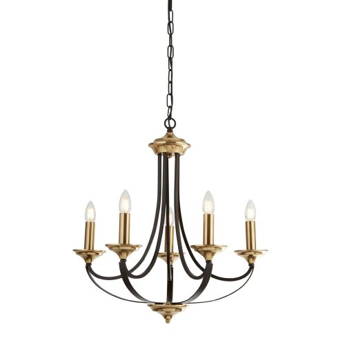 Searchlight Belfry 5 Light Pendant Dark Bronze & Brown