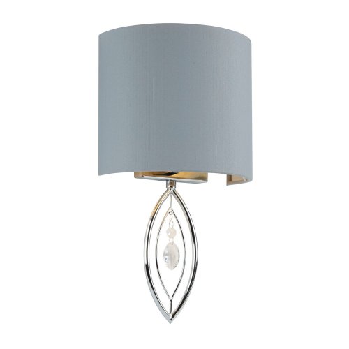 Searchlight Crown Wall Light Chrome with Grey Shade And Crystal Drop