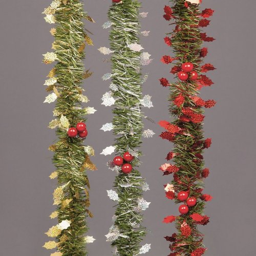 Premier Decorations Tinsel Garland with Holly Leaf 2.7M - Assorted