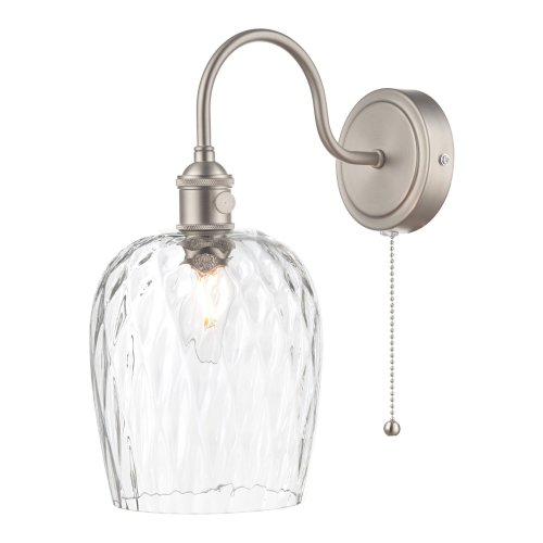 1lt Wall Light Antique Chrome With Clear Dimpled Glass Shade