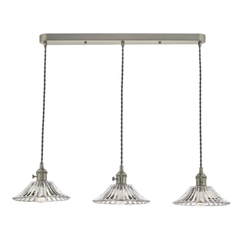 3 Light Antique Chrome Suspension With Flared Glass Shades