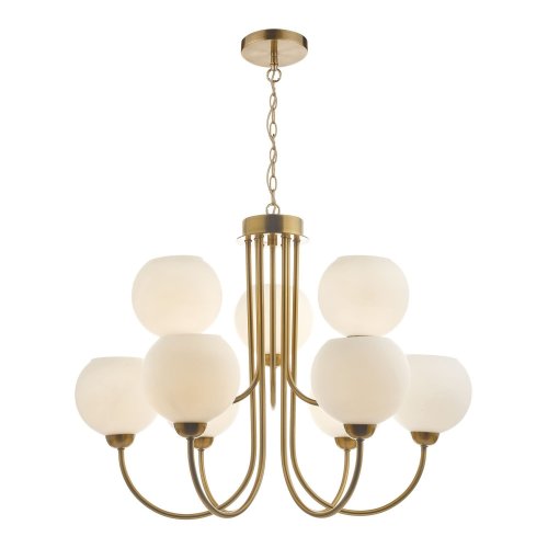 Indra 9 Light Pendant Natural Brass With Opal Glass