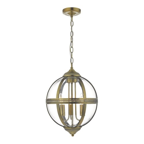 Vanessa 3 Light Pendant Antique Brass And Clear