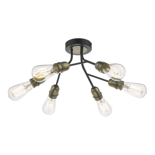 Remy 6 Light Semi Flush Black & Antique Brass