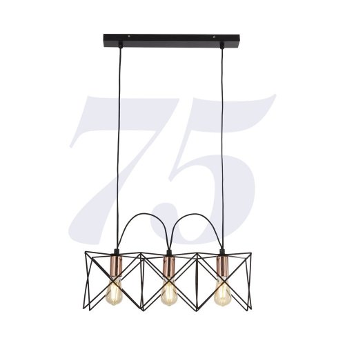 Searchlight Anthea 3Lt Black Frame Pendant With Copper Detail