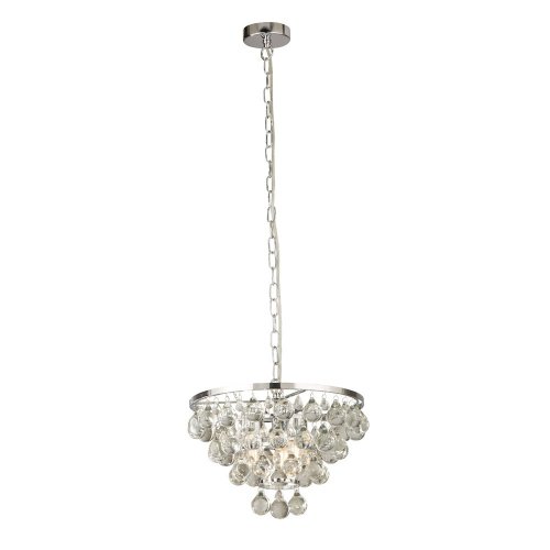 Searchlight Michelle 4Lt Round Chrome Pendant With Rain Drop Glass Balls