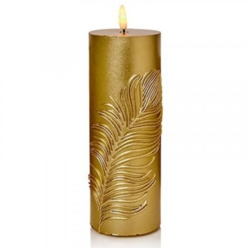 Premier Decorations FlickaBright Candle with Feather 19cm - Gold