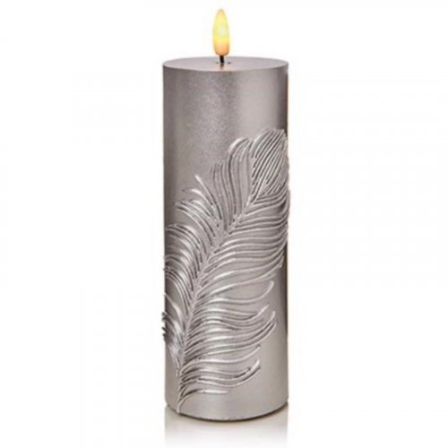 Premier Decorations FlickaBright Candle with Feather 19cm - Slvr
