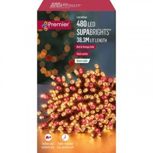 Premier Decorations SupaBrights Multi-Action 480 LED with Green Cable - Vintage Gold & Red