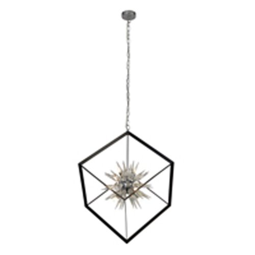 Searchlight Stellar 6 Light Spike Ball Pendant, Matt Black Frame W Crystal Glass