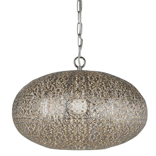 Searchlight Fretwork 1Lt Pendant, Shiny Nickel