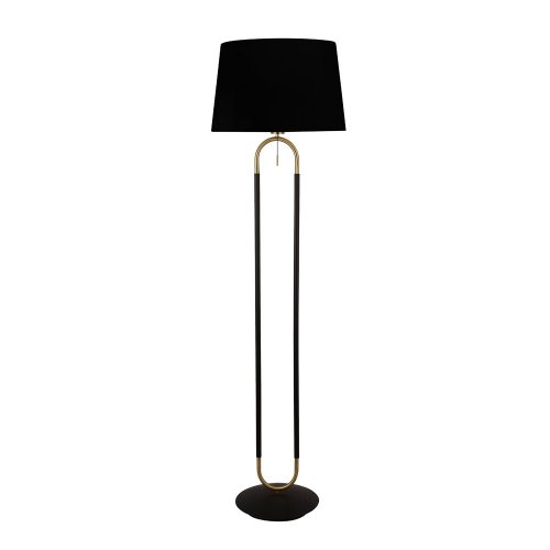 Searchlight Jazz Floor Lamp, Satin Brass & Black, Black Velvet Shade