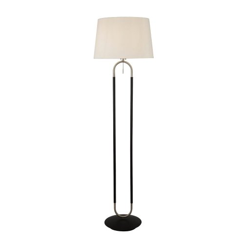 Searchlight Jazz Floor Lamp, Satin Silver & Black, White Velvet Shade