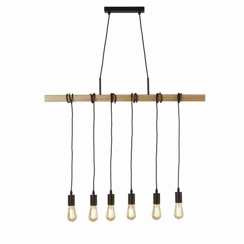 Searchlight Woody 6 Light Bar Ceiling Pendant Wood & Black Metal