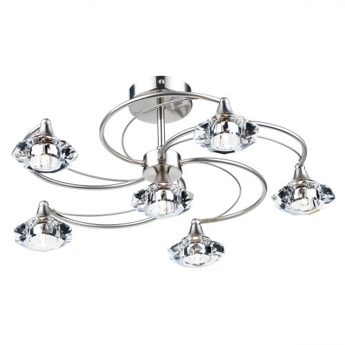 Dar Luther 6 Light Semi Flush with Crystal Glass Satin Chrome