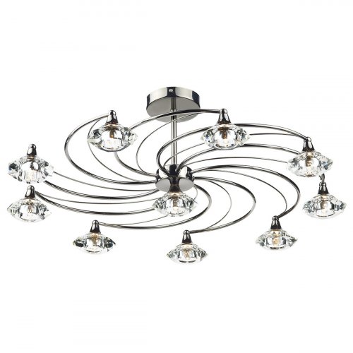 Dar Luther 10 Light Semi Flush with Crystal Glass Black Chrome